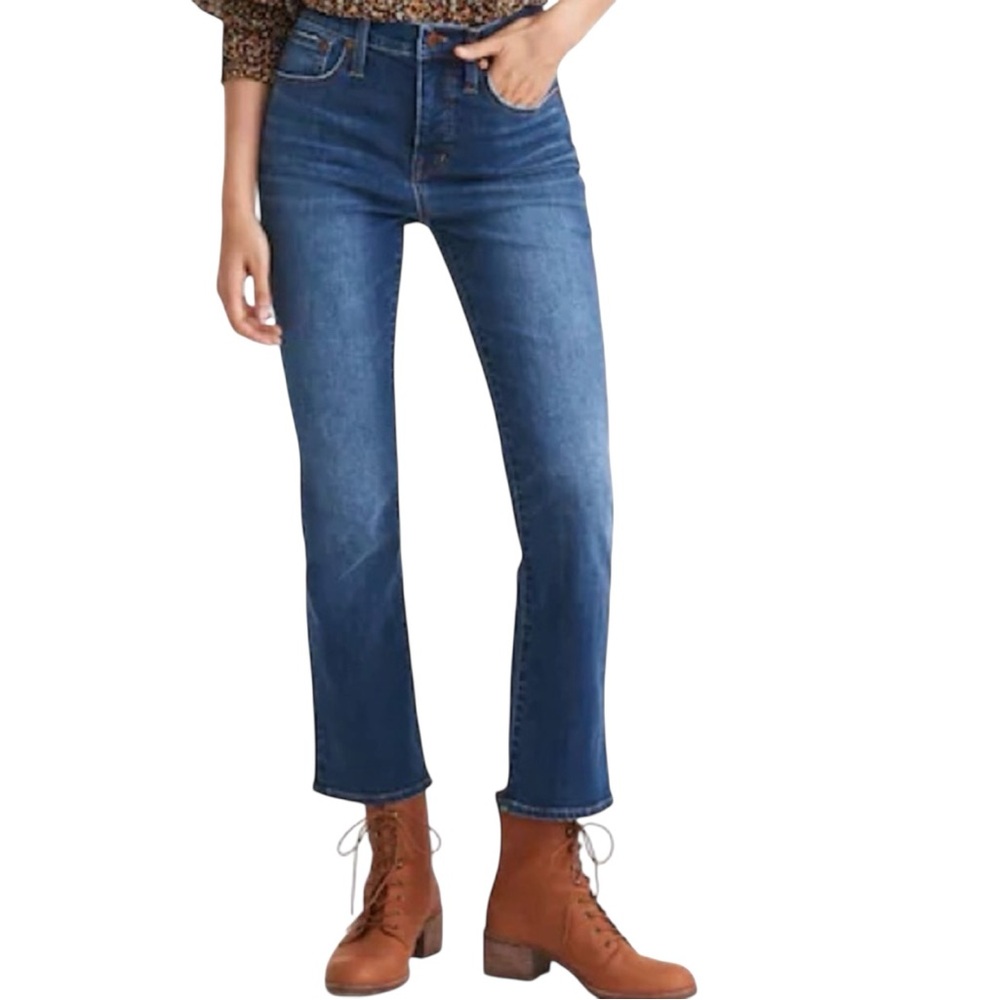 Madewell Crop Cali Demi Kick Boot Jean Sz 30X22 Short Medium Wash Cotton Stretch